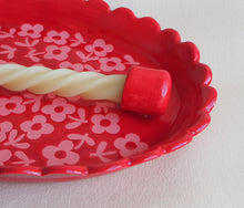 Load image into Gallery viewer, Handmade Ceramic Wall Hanging Candle Holder- Red with pink flowers