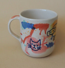 Load image into Gallery viewer, Handmade Ceramic Cup- doodles on colorful background-Elephant & Cat