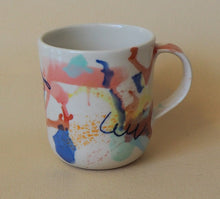 Load image into Gallery viewer, Handmade Ceramic Cup- doodles on colorful background-Elephant & Cat
