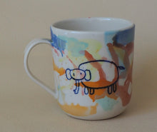Load image into Gallery viewer, Handmade Ceramic Cup- doodles on colorful background-Elephant & Sun