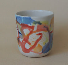 Load image into Gallery viewer, Handmade Ceramic Cup- doodles on colorful background-Elephant & Sun