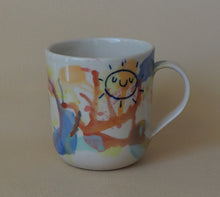 Load image into Gallery viewer, Handmade Ceramic Cup- doodles on colorful background-Elephant & Sun