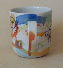 Load image into Gallery viewer, Handmade Ceramic Cup- doodles on colorful background-Elephant & Sun