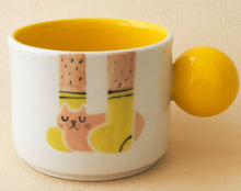 Load image into Gallery viewer, Handmade Ceramic Cup- Cat/Yellow handled