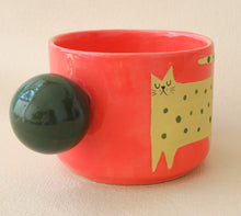 Load image into Gallery viewer, Handmade Ceramic Cup- Green Cat/ Pink Cup