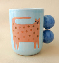 Load image into Gallery viewer, Handmade Ceramic Mug- Blue Cup with Cat