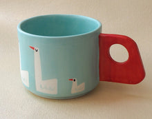Load image into Gallery viewer, Handmade Ceramic Cup- Blue Green / Geese