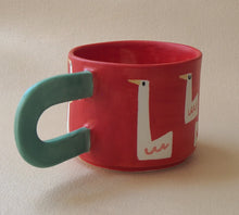 Load image into Gallery viewer, Handmade Ceramic Cup- Red Cup Green Handle/ Geese