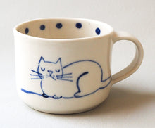 Load image into Gallery viewer, Handmade Ceramic Cup- Cat/ Polka Dots