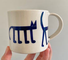 Load image into Gallery viewer, Handmade Ceramic Mug- Dark Blue Cat, White Cup