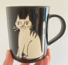 Load image into Gallery viewer, Handmade Ceramic Mug- Black/Cat