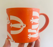 Load image into Gallery viewer, Handmade Ceramic Mug-Orange/Birds