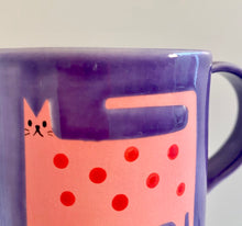 Load image into Gallery viewer, Handmade Ceramic Mug- Pink Cat, Purple Cup