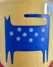 Load image into Gallery viewer, Handmade Ceramic Mug- Dark Blue Cat, Yellow Cup