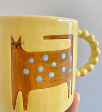 Load image into Gallery viewer, Handmade Ceramic Mug- Brown Cat, Yellow Cup