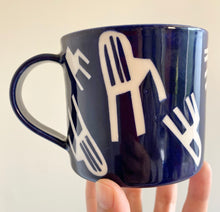 Load image into Gallery viewer, Handmade Ceramic Mug- Royal Blue & White chairs