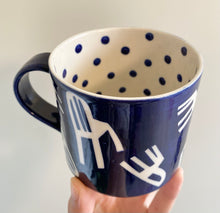 Load image into Gallery viewer, Handmade Ceramic Mug- Royal Blue & White chairs