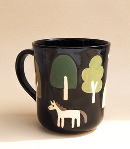 Handmade Ceramic Mug- Two horses among the trees (#2)