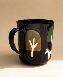 Handmade Ceramic Mug- Two horses among the trees (#2)