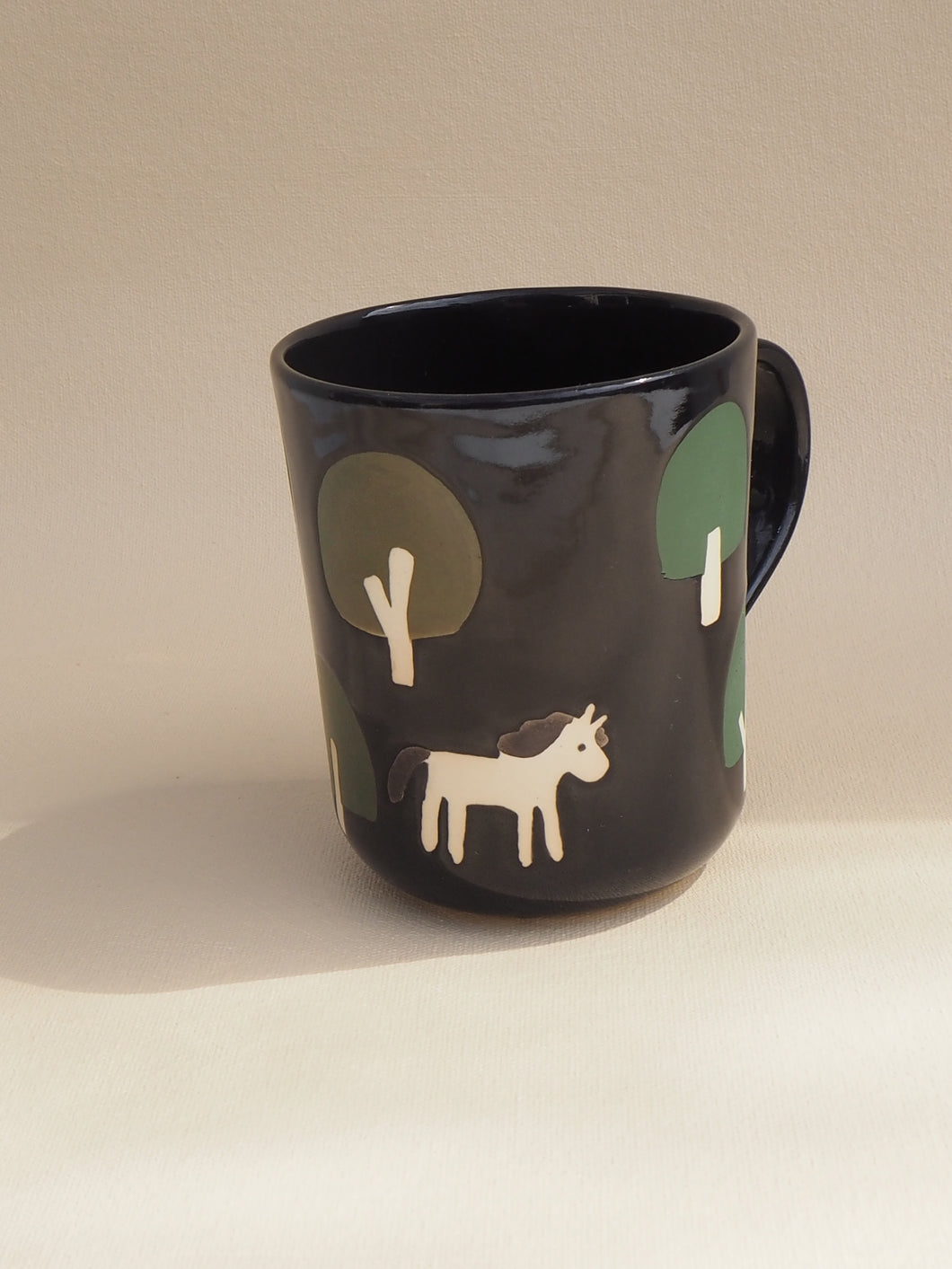 Handmade Ceramic Mug- Two horses among the trees