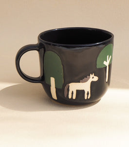 Handmade Ceramic Cup- A horse among the trees