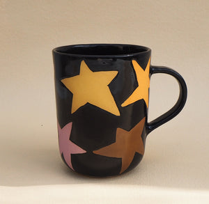 Handmade Ceramic Mug- Hand Painted Stars (#2)