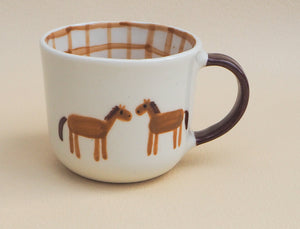 Handmade Ceramic Cup- silly horses (#2)