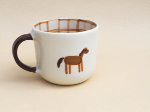 Handmade Ceramic Cup- silly horses (#2)