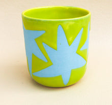 Load image into Gallery viewer, Handmade Ceramic Cup- green cup and blue stars

