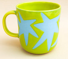 Load image into Gallery viewer, Handmade Ceramic Cup- green cup and blue stars
