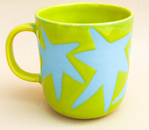Handmade Ceramic Cup- green cup and blue stars