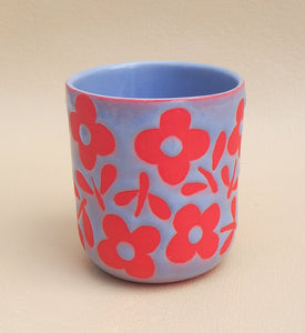 Handmade Ceramic Tumbler- lilac tumbler with pink flowers