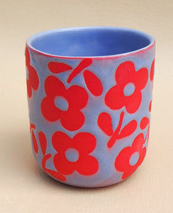 Handmade Ceramic Tumbler- lilac tumbler with pink flowers