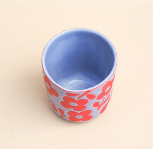 Handmade Ceramic Tumbler- lilac tumbler with pink flowers
