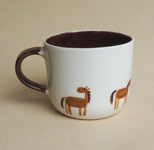Handmade Ceramic Cup- silly horses (#3)