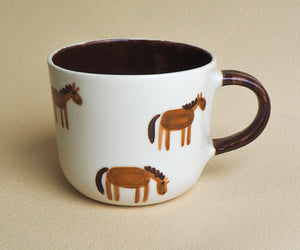 Handmade Ceramic Cup- silly horses (#3)