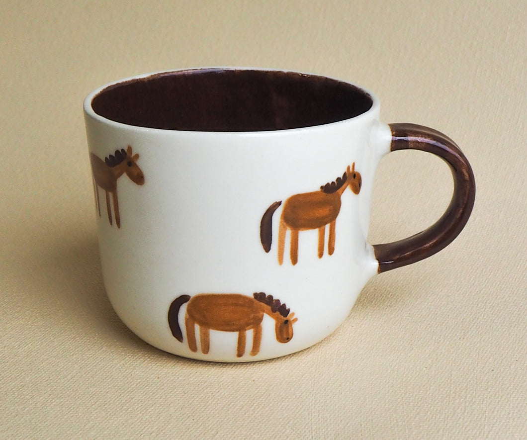 Handmade Ceramic Cup- silly horses (#3)