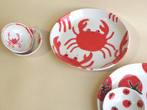 Handmade Ceramic Shallow Bowl with Red Crabs