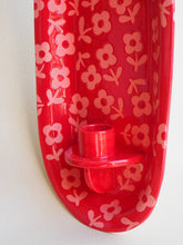 Load image into Gallery viewer, Handmade Ceramic Wall Hanging Candle Holder- Red with pink flowers-small
