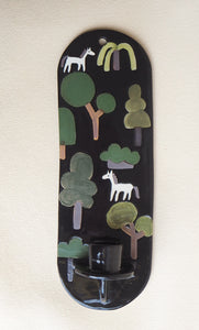 Handmade Ceramic Wall Hanging Candle Holder- Black with Horses