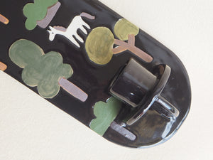 Handmade Ceramic Wall Hanging Candle Holder- Black with Horses