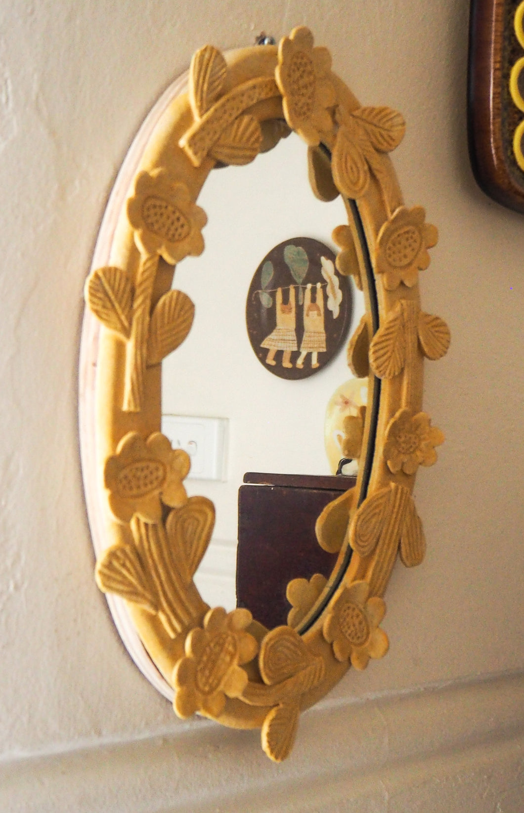 Handmade Ceramic Oval Mirror (with decorative flower edge)