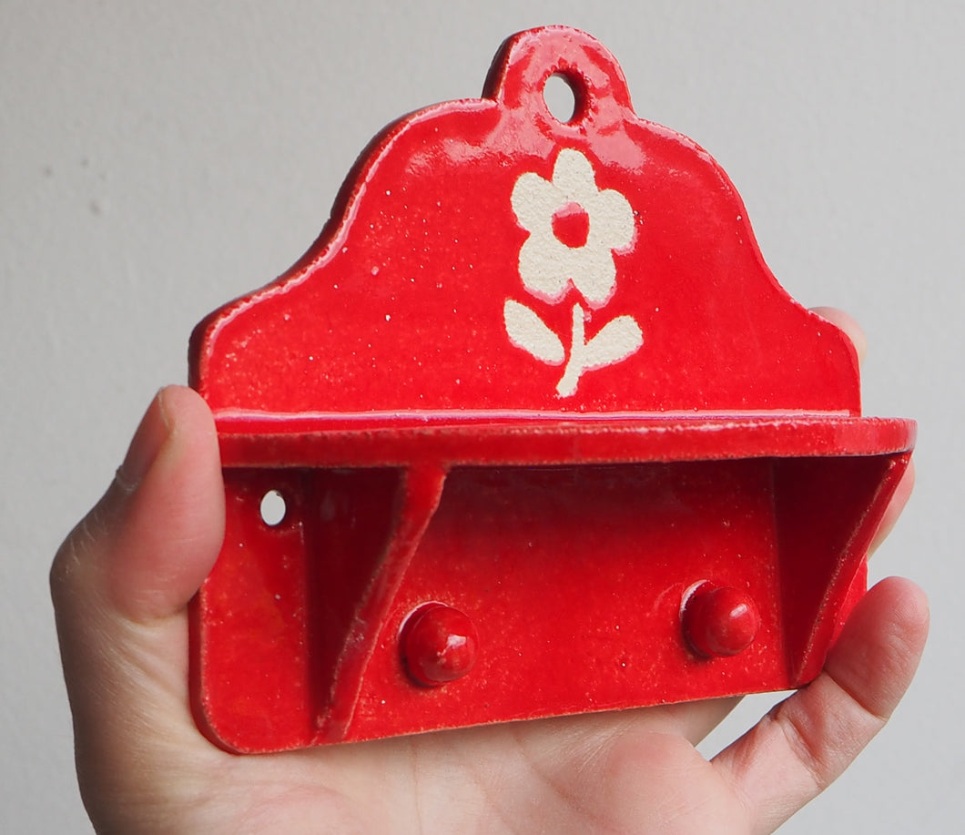 Handmade Ceramic Wall Hanging Shelf- Red