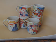 Load image into Gallery viewer, Handmade Ceramic Cup- doodles on colorful background-Suns

