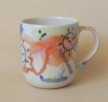 Load image into Gallery viewer, Handmade Ceramic Cup- doodles on colorful background-Suns
