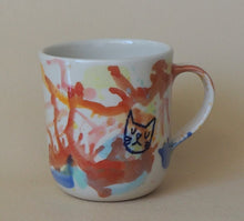Load image into Gallery viewer, Handmade Ceramic Cup- doodles on colorful background-Star &amp; Cat
