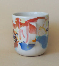 Load image into Gallery viewer, Handmade Ceramic Cup- doodles on colorful background-Star &amp; Cat
