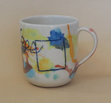 Load image into Gallery viewer, Handmade Ceramic Cup- doodles on colorful background-lines
