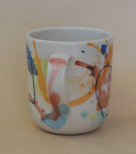 Load image into Gallery viewer, Handmade Ceramic Cup- doodles on colorful background-lines
