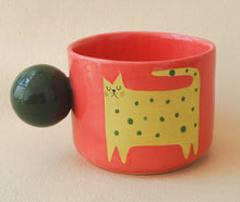 Load image into Gallery viewer, Handmade Ceramic Cup- Green Cat/ Pink Cup
